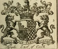 An illustration from The Irish compendium; or, Rudiments of honour. Containing the descents, marriages, issue, titles, posts, and seats of all the nobility of Ireland; with their arms, crests, supporters, mottos and Parliament robes ... Also a supplement, shewing the antiquity, dignity, and use of armories .. (1745)