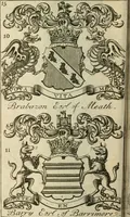 An illustration from The Irish compendium; or, Rudiments of honour. Containing the descents, marriages, issue, titles, posts, and seats of all the nobility of Ireland; with their arms, crests, supporters, mottos and Parliament robes ... Also a supplement, shewing the antiquity, dignity, and use of armories .. (1745)