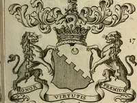An illustration from The Irish compendium; or, Rudiments of honour. Containing the descents, marriages, issue, titles, posts, and seats of all the nobility of Ireland; with their arms, crests, supporters, mottos and Parliament robes ... Also a supplement, shewing the antiquity, dignity, and use of armories .. (1745)