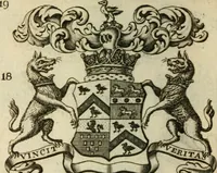 An illustration from The Irish compendium; or, Rudiments of honour. Containing the descents, marriages, issue, titles, posts, and seats of all the nobility of Ireland; with their arms, crests, supporters, mottos and Parliament robes ... Also a supplement, shewing the antiquity, dignity, and use of armories .. (1745)