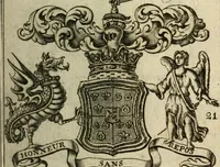 An illustration from The Irish compendium; or, Rudiments of honour. Containing the descents, marriages, issue, titles, posts, and seats of all the nobility of Ireland; with their arms, crests, supporters, mottos and Parliament robes ... Also a supplement, shewing the antiquity, dignity, and use of armories .. (1745)