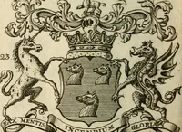 An illustration from The Irish compendium; or, Rudiments of honour. Containing the descents, marriages, issue, titles, posts, and seats of all the nobility of Ireland; with their arms, crests, supporters, mottos and Parliament robes ... Also a supplement, shewing the antiquity, dignity, and use of armories .. (1745)