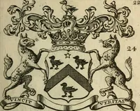 An illustration from The Irish compendium; or, Rudiments of honour. Containing the descents, marriages, issue, titles, posts, and seats of all the nobility of Ireland; with their arms, crests, supporters, mottos and Parliament robes ... Also a supplement, shewing the antiquity, dignity, and use of armories .. (1745)
