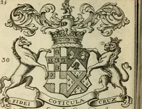An illustration from The Irish compendium; or, Rudiments of honour. Containing the descents, marriages, issue, titles, posts, and seats of all the nobility of Ireland; with their arms, crests, supporters, mottos and Parliament robes ... Also a supplement, shewing the antiquity, dignity, and use of armories .. (1745)