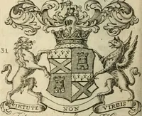 An illustration from The Irish compendium; or, Rudiments of honour. Containing the descents, marriages, issue, titles, posts, and seats of all the nobility of Ireland; with their arms, crests, supporters, mottos and Parliament robes ... Also a supplement, shewing the antiquity, dignity, and use of armories .. (1745)