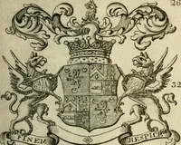 An illustration from The Irish compendium; or, Rudiments of honour. Containing the descents, marriages, issue, titles, posts, and seats of all the nobility of Ireland; with their arms, crests, supporters, mottos and Parliament robes ... Also a supplement, shewing the antiquity, dignity, and use of armories .. (1745)