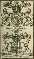 An illustration from The Irish compendium; or, Rudiments of honour. Containing the descents, marriages, issue, titles, posts, and seats of all the nobility of Ireland; with their arms, crests, supporters, mottos and Parliament robes ... Also a supplement, shewing the antiquity, dignity, and use of armories .. (1745)