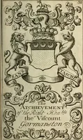 An illustration from The Irish compendium; or, Rudiments of honour. Containing the descents, marriages, issue, titles, posts, and seats of all the nobility of Ireland; with their arms, crests, supporters, mottos and Parliament robes ... Also a supplement, shewing the antiquity, dignity, and use of armories .. (1745)