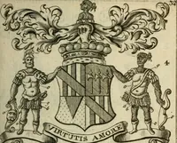 An illustration from The Irish compendium; or, Rudiments of honour. Containing the descents, marriages, issue, titles, posts, and seats of all the nobility of Ireland; with their arms, crests, supporters, mottos and Parliament robes ... Also a supplement, shewing the antiquity, dignity, and use of armories .. (1745)