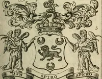 An illustration from The Irish compendium; or, Rudiments of honour. Containing the descents, marriages, issue, titles, posts, and seats of all the nobility of Ireland; with their arms, crests, supporters, mottos and Parliament robes ... Also a supplement, shewing the antiquity, dignity, and use of armories .. (1745)