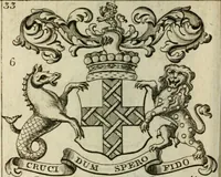 An illustration from The Irish compendium; or, Rudiments of honour. Containing the descents, marriages, issue, titles, posts, and seats of all the nobility of Ireland; with their arms, crests, supporters, mottos and Parliament robes ... Also a supplement, shewing the antiquity, dignity, and use of armories .. (1745)