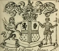 An illustration from The Irish compendium; or, Rudiments of honour. Containing the descents, marriages, issue, titles, posts, and seats of all the nobility of Ireland; with their arms, crests, supporters, mottos and Parliament robes ... Also a supplement, shewing the antiquity, dignity, and use of armories .. (1745)