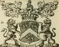 An illustration from The Irish compendium; or, Rudiments of honour. Containing the descents, marriages, issue, titles, posts, and seats of all the nobility of Ireland; with their arms, crests, supporters, mottos and Parliament robes ... Also a supplement, shewing the antiquity, dignity, and use of armories .. (1745)