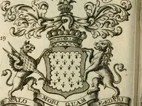 An illustration from The Irish compendium; or, Rudiments of honour. Containing the descents, marriages, issue, titles, posts, and seats of all the nobility of Ireland; with their arms, crests, supporters, mottos and Parliament robes ... Also a supplement, shewing the antiquity, dignity, and use of armories .. (1745)