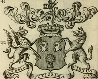 An illustration from The Irish compendium; or, Rudiments of honour. Containing the descents, marriages, issue, titles, posts, and seats of all the nobility of Ireland; with their arms, crests, supporters, mottos and Parliament robes ... Also a supplement, shewing the antiquity, dignity, and use of armories .. (1745)