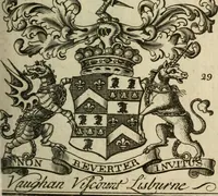 An illustration from The Irish compendium; or, Rudiments of honour. Containing the descents, marriages, issue, titles, posts, and seats of all the nobility of Ireland; with their arms, crests, supporters, mottos and Parliament robes ... Also a supplement, shewing the antiquity, dignity, and use of armories .. (1745)