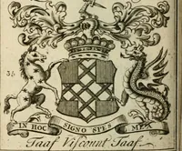 An illustration from The Irish compendium; or, Rudiments of honour. Containing the descents, marriages, issue, titles, posts, and seats of all the nobility of Ireland; with their arms, crests, supporters, mottos and Parliament robes ... Also a supplement, shewing the antiquity, dignity, and use of armories .. (1745)
