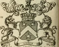 An illustration from The Irish compendium; or, Rudiments of honour. Containing the descents, marriages, issue, titles, posts, and seats of all the nobility of Ireland; with their arms, crests, supporters, mottos and Parliament robes ... Also a supplement, shewing the antiquity, dignity, and use of armories .. (1745)