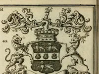 An illustration from The Irish compendium; or, Rudiments of honour. Containing the descents, marriages, issue, titles, posts, and seats of all the nobility of Ireland; with their arms, crests, supporters, mottos and Parliament robes ... Also a supplement, shewing the antiquity, dignity, and use of armories .. (1745)