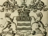 An illustration from The Irish compendium; or, Rudiments of honour. Containing the descents, marriages, issue, titles, posts, and seats of all the nobility of Ireland; with their arms, crests, supporters, mottos and Parliament robes ... Also a supplement, shewing the antiquity, dignity, and use of armories .. (1745)