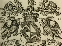 An illustration from The Irish compendium; or, Rudiments of honour. Containing the descents, marriages, issue, titles, posts, and seats of all the nobility of Ireland; with their arms, crests, supporters, mottos and Parliament robes ... Also a supplement, shewing the antiquity, dignity, and use of armories .. (1745)