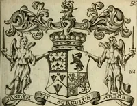 An illustration from The Irish compendium; or, Rudiments of honour. Containing the descents, marriages, issue, titles, posts, and seats of all the nobility of Ireland; with their arms, crests, supporters, mottos and Parliament robes ... Also a supplement, shewing the antiquity, dignity, and use of armories .. (1745)