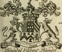 An illustration from The Irish compendium; or, Rudiments of honour. Containing the descents, marriages, issue, titles, posts, and seats of all the nobility of Ireland; with their arms, crests, supporters, mottos and Parliament robes ... Also a supplement, shewing the antiquity, dignity, and use of armories .. (1745)