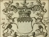 An illustration from The Irish compendium; or, Rudiments of honour. Containing the descents, marriages, issue, titles, posts, and seats of all the nobility of Ireland; with their arms, crests, supporters, mottos and Parliament robes ... Also a supplement, shewing the antiquity, dignity, and use of armories .. (1745)