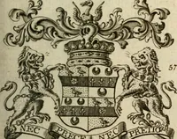 An illustration from The Irish compendium; or, Rudiments of honour. Containing the descents, marriages, issue, titles, posts, and seats of all the nobility of Ireland; with their arms, crests, supporters, mottos and Parliament robes ... Also a supplement, shewing the antiquity, dignity, and use of armories .. (1745)