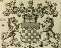 An illustration from The Irish compendium; or, Rudiments of honour. Containing the descents, marriages, issue, titles, posts, and seats of all the nobility of Ireland; with their arms, crests, supporters, mottos and Parliament robes ... Also a supplement, shewing the antiquity, dignity, and use of armories .. (1745)