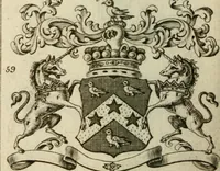 An illustration from The Irish compendium; or, Rudiments of honour. Containing the descents, marriages, issue, titles, posts, and seats of all the nobility of Ireland; with their arms, crests, supporters, mottos and Parliament robes ... Also a supplement, shewing the antiquity, dignity, and use of armories .. (1745)