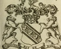 An illustration from The Irish compendium; or, Rudiments of honour. Containing the descents, marriages, issue, titles, posts, and seats of all the nobility of Ireland; with their arms, crests, supporters, mottos and Parliament robes ... Also a supplement, shewing the antiquity, dignity, and use of armories .. (1745)