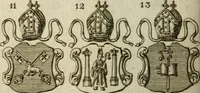 An illustration from The Irish compendium; or, Rudiments of honour. Containing the descents, marriages, issue, titles, posts, and seats of all the nobility of Ireland; with their arms, crests, supporters, mottos and Parliament robes ... Also a supplement, shewing the antiquity, dignity, and use of armories .. (1745)
