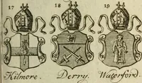An illustration from The Irish compendium; or, Rudiments of honour. Containing the descents, marriages, issue, titles, posts, and seats of all the nobility of Ireland; with their arms, crests, supporters, mottos and Parliament robes ... Also a supplement, shewing the antiquity, dignity, and use of armories .. (1745)