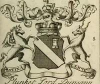 An illustration from The Irish compendium; or, Rudiments of honour. Containing the descents, marriages, issue, titles, posts, and seats of all the nobility of Ireland; with their arms, crests, supporters, mottos and Parliament robes ... Also a supplement, shewing the antiquity, dignity, and use of armories .. (1745)