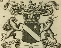 An illustration from The Irish compendium; or, Rudiments of honour. Containing the descents, marriages, issue, titles, posts, and seats of all the nobility of Ireland; with their arms, crests, supporters, mottos and Parliament robes ... Also a supplement, shewing the antiquity, dignity, and use of armories .. (1745)