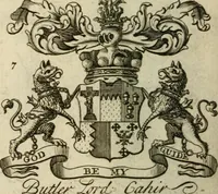 An illustration from The Irish compendium; or, Rudiments of honour. Containing the descents, marriages, issue, titles, posts, and seats of all the nobility of Ireland; with their arms, crests, supporters, mottos and Parliament robes ... Also a supplement, shewing the antiquity, dignity, and use of armories .. (1745)