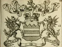 An illustration from The Irish compendium; or, Rudiments of honour. Containing the descents, marriages, issue, titles, posts, and seats of all the nobility of Ireland; with their arms, crests, supporters, mottos and Parliament robes ... Also a supplement, shewing the antiquity, dignity, and use of armories .. (1745)