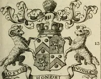 An illustration from The Irish compendium; or, Rudiments of honour. Containing the descents, marriages, issue, titles, posts, and seats of all the nobility of Ireland; with their arms, crests, supporters, mottos and Parliament robes ... Also a supplement, shewing the antiquity, dignity, and use of armories .. (1745)