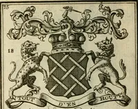 An illustration from The Irish compendium; or, Rudiments of honour. Containing the descents, marriages, issue, titles, posts, and seats of all the nobility of Ireland; with their arms, crests, supporters, mottos and Parliament robes ... Also a supplement, shewing the antiquity, dignity, and use of armories .. (1745)