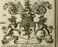 An illustration from The Irish compendium; or, Rudiments of honour. Containing the descents, marriages, issue, titles, posts, and seats of all the nobility of Ireland; with their arms, crests, supporters, mottos and Parliament robes ... Also a supplement, shewing the antiquity, dignity, and use of armories .. (1745)