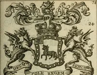 An illustration from The Irish compendium; or, Rudiments of honour. Containing the descents, marriages, issue, titles, posts, and seats of all the nobility of Ireland; with their arms, crests, supporters, mottos and Parliament robes ... Also a supplement, shewing the antiquity, dignity, and use of armories .. (1745)