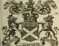 An illustration from The Irish compendium; or, Rudiments of honour. Containing the descents, marriages, issue, titles, posts, and seats of all the nobility of Ireland; with their arms, crests, supporters, mottos and Parliament robes ... Also a supplement, shewing the antiquity, dignity, and use of armories .. (1745)
