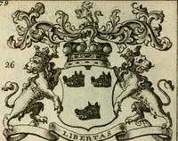 An illustration from The Irish compendium; or, Rudiments of honour. Containing the descents, marriages, issue, titles, posts, and seats of all the nobility of Ireland; with their arms, crests, supporters, mottos and Parliament robes ... Also a supplement, shewing the antiquity, dignity, and use of armories .. (1745)