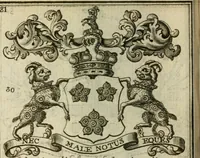 An illustration from The Irish compendium; or, Rudiments of honour. Containing the descents, marriages, issue, titles, posts, and seats of all the nobility of Ireland; with their arms, crests, supporters, mottos and Parliament robes ... Also a supplement, shewing the antiquity, dignity, and use of armories .. (1745)