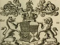 An illustration from The Irish compendium; or, Rudiments of honour. Containing the descents, marriages, issue, titles, posts, and seats of all the nobility of Ireland; with their arms, crests, supporters, mottos and Parliament robes ... Also a supplement, shewing the antiquity, dignity, and use of armories .. (1745)