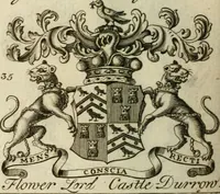 An illustration from The Irish compendium; or, Rudiments of honour. Containing the descents, marriages, issue, titles, posts, and seats of all the nobility of Ireland; with their arms, crests, supporters, mottos and Parliament robes ... Also a supplement, shewing the antiquity, dignity, and use of armories .. (1745)