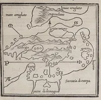 An illustration from Isolario di Benedetto Bordone nel qual si ragiona di tutte l'isole del mondo, con li lor nomi antichi & moderni, historie, fauole, & modi del loro viuere, & in qual parte del mare stanno, & in qual parallelo & clima giaciono (1547)