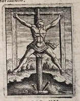 An illustration from Iusti LipsI De cruce libri tres : ad sacram profanámq[ue] historiam utiles : vnà cum notis : accessit è praelectionibus GeorgI Calixti De verâ formâ crucis appendix : et GeorgI Cassandri in eamdem rem epistola (1640)