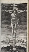 An illustration from Iusti LipsI De cruce libri tres : ad sacram profanámq[ue] historiam utiles : vnà cum notis : accessit è praelectionibus GeorgI Calixti De verâ formâ crucis appendix : et GeorgI Cassandri in eamdem rem epistola (1640)